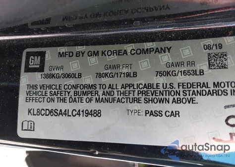 2020 Chevrolet Spark Fwd 1Lt Automatic from USA, damaged, VIN KL8CD6SA4LC419488